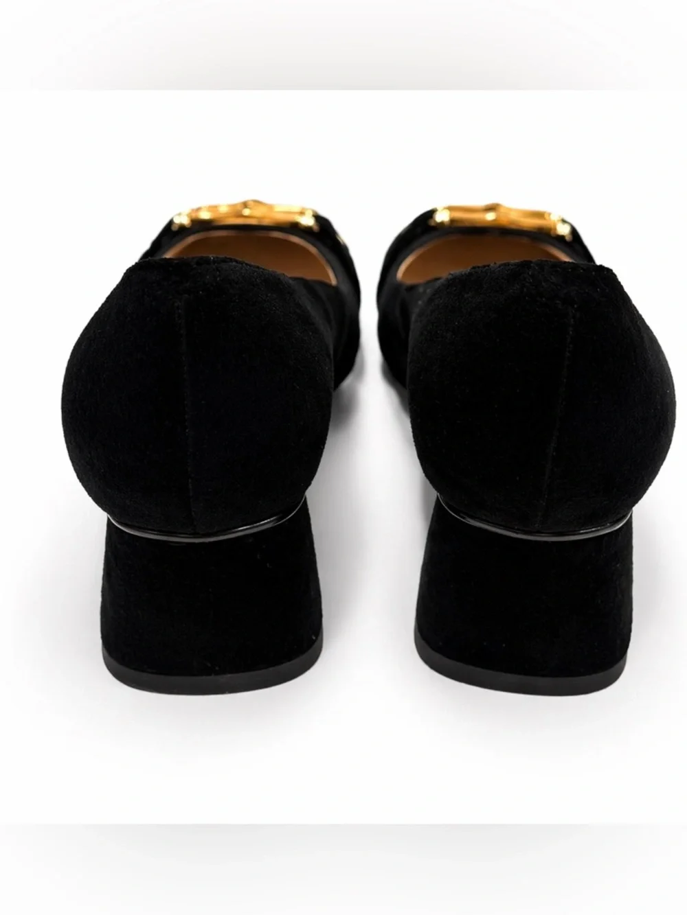 Talbots Carlyle Black Suede Bamboo Buckle Pumps Block Heel Size‎ 5.5 M